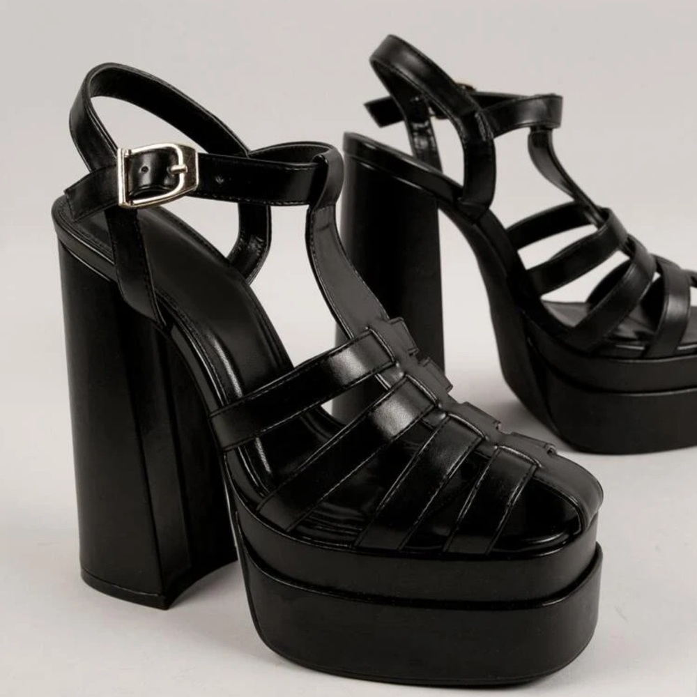 Caged In Double Platform Block Heel Sandals